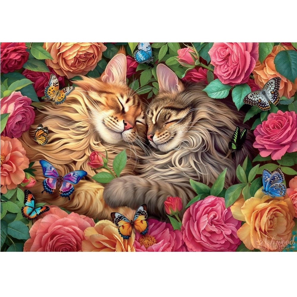 Colorful Cat & Flowers Puzzle - Cats in love-  by Buffalo Games 500 pieces - Picture 2 of 6